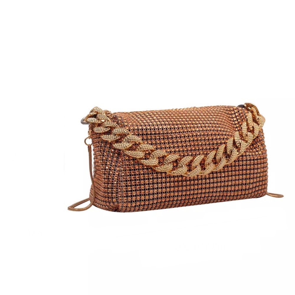GOLD  CRYSTAL RHINESTONES CROSSBODY GOLD CHAIN PURSE